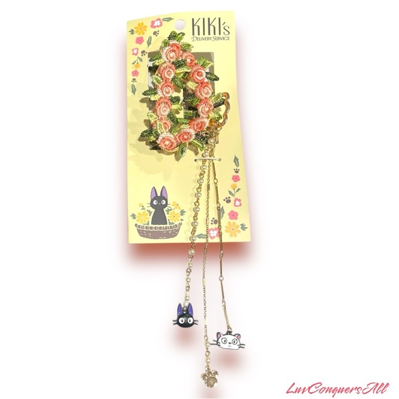 Firm! Studio Ghibli Kiki's Delivery Service Floral Jiji & Lily Charm Claw Clip - Picture 1 of 4